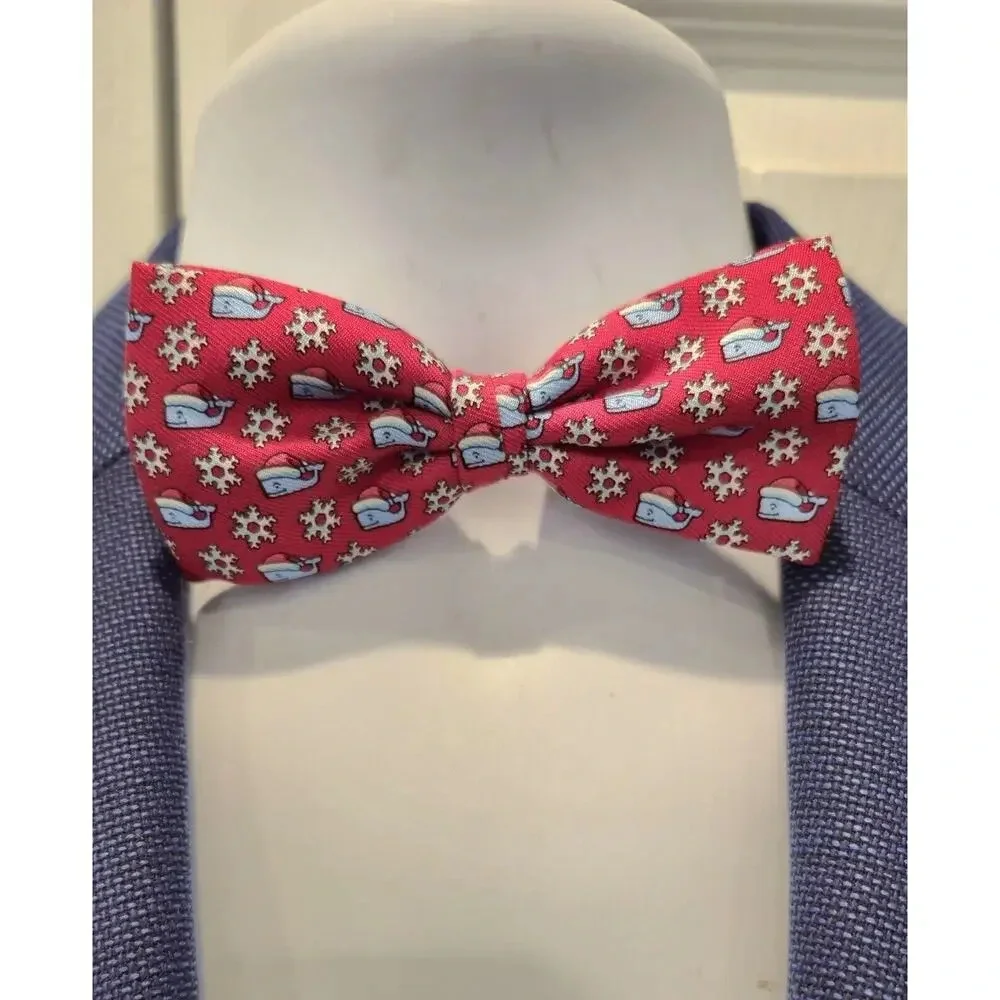 Vineyard Vines Bow Tie Silk Geometric Whale Logo USA Martha's Christmas Red